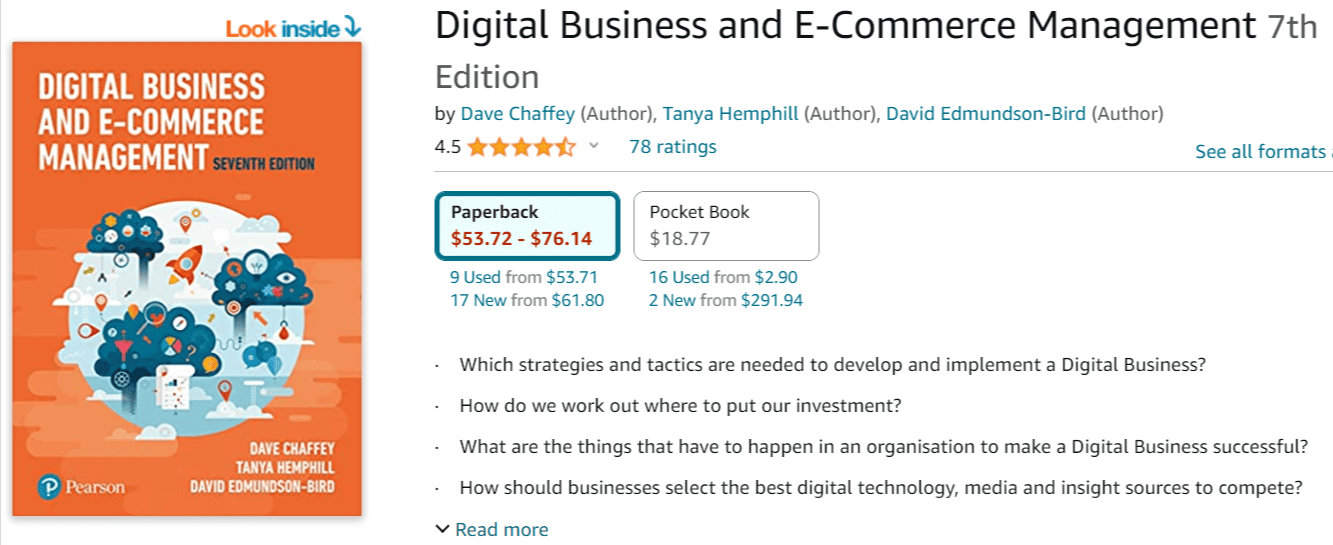 Les Meilleurs Livres sur le Dropshipping : Digital Business and E-commerce Management par Dave Chaffey